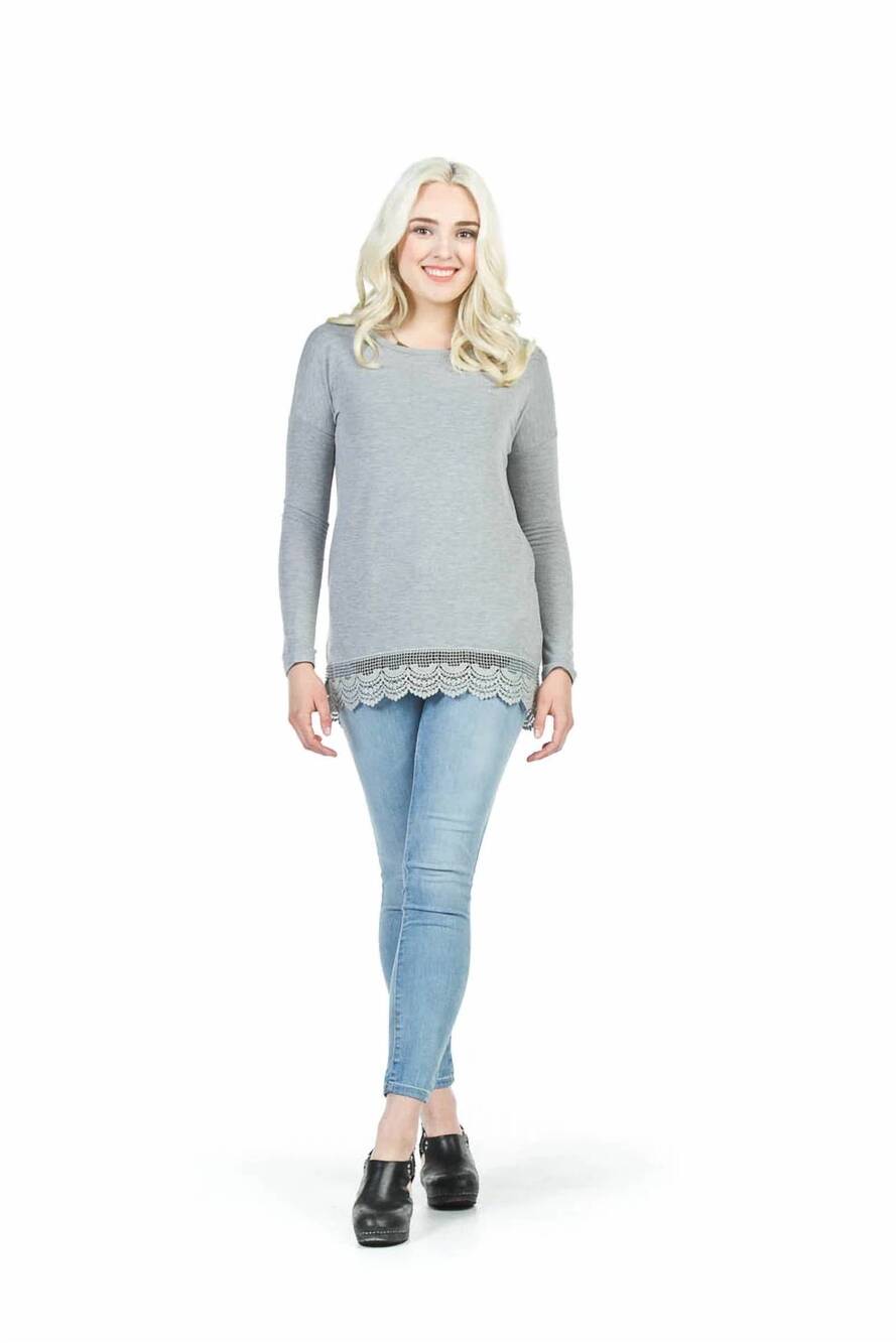 NEW PAPILLON lace trim high low sweater in heather grey